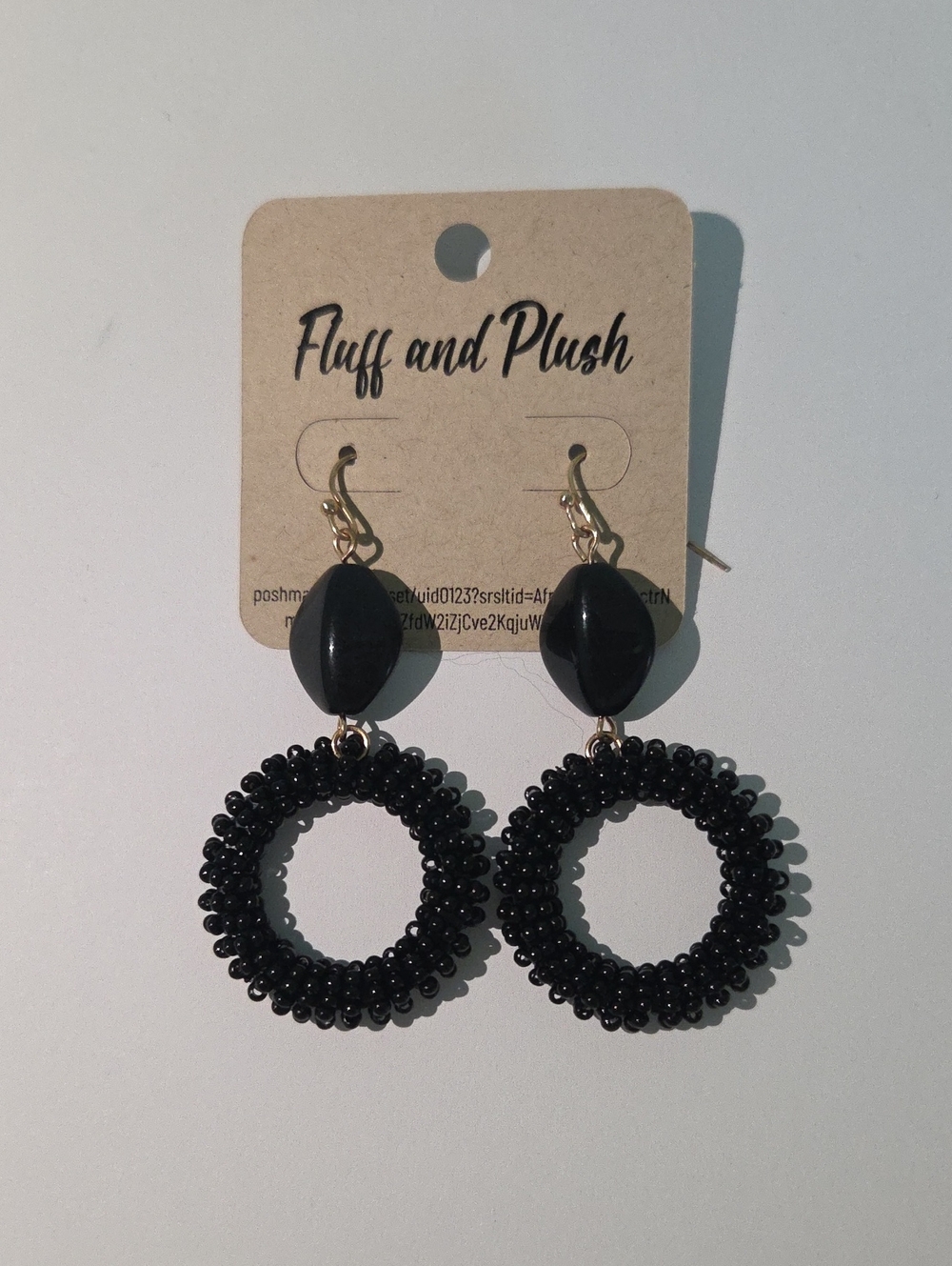 Black Beaded Hoop Drop Earrings